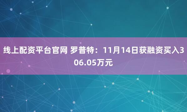 线上配资平台官网 罗普特：11月14日获融资买入306.05万元